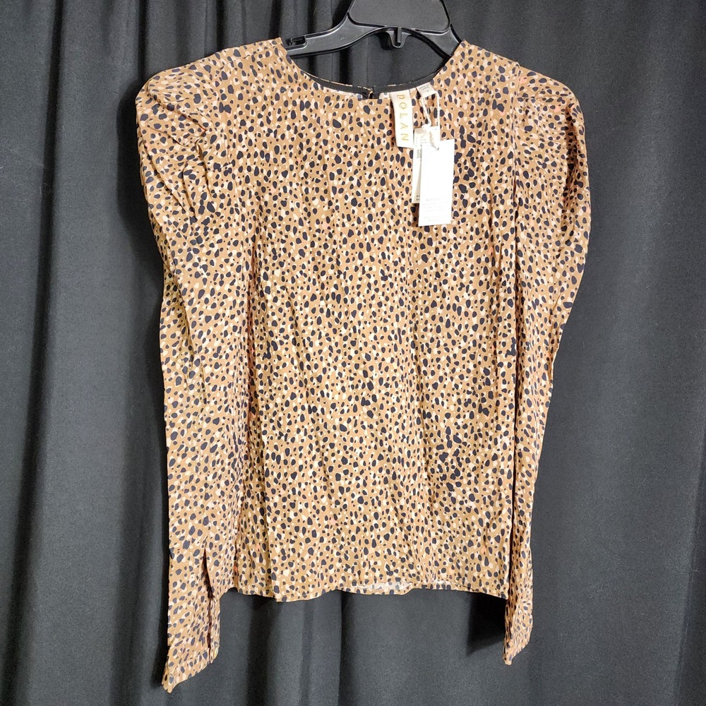 Dolan Anthropologie Leopard Print Puff Sleeve Blouse Tan Black Small NEW